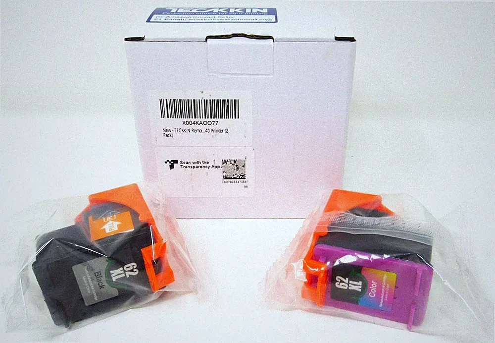 Ink Cartridge Set of 2 Color Black 62XL TECKKIN HP Office Jet Envy Desk Jet NEW