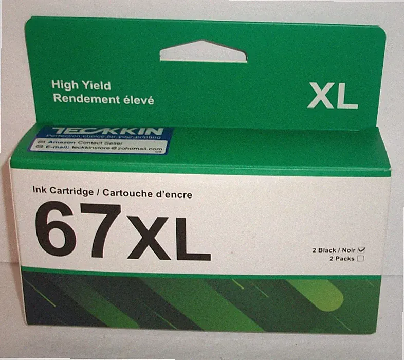TECKKIN 67XL (2) NEW Black High Yield Ink Cartridges Replacement for HP 67XL