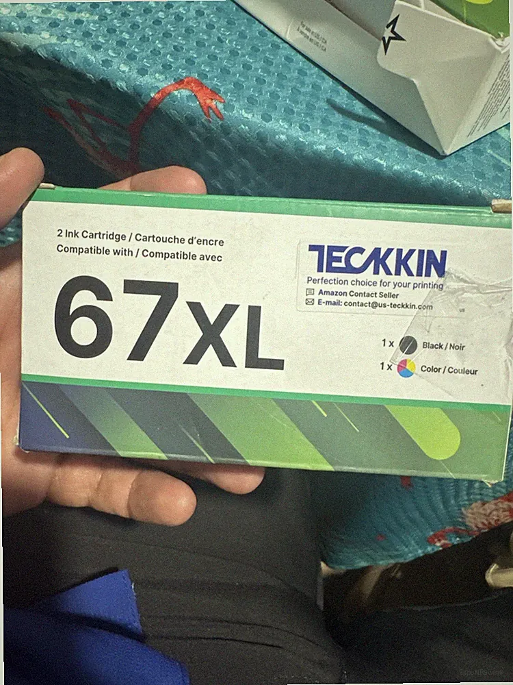 TECKKIN 67XL 2 PACK BLACK & COLOR INK CARTRIDGES FOR HP PRINTER NEW