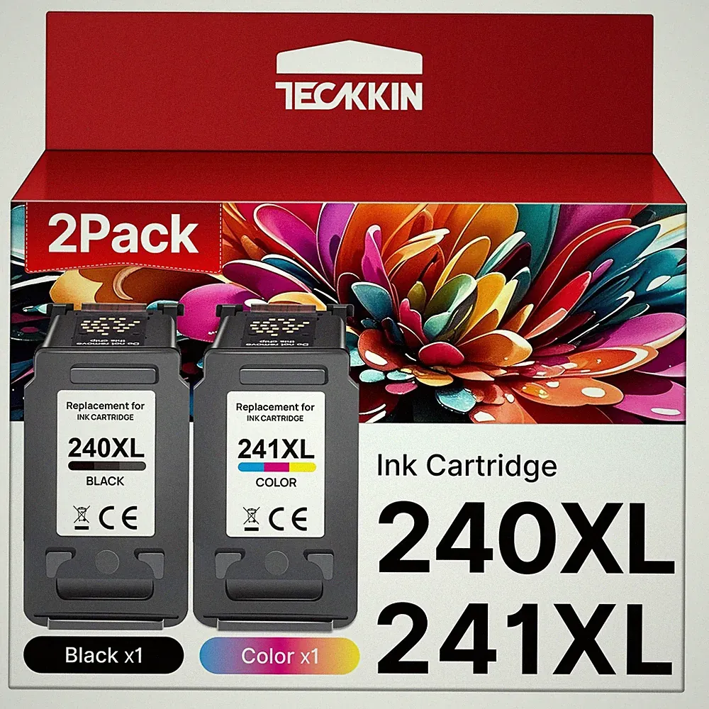 TECKKIN PG-240XL CL-241XL ink cartridges, 240xl Black, 241xl Tri-color